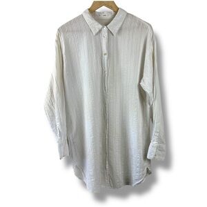 MNG Size 6 Oversized Long Cotton Button Up Shirt White Coastal Tunic Clean Girl